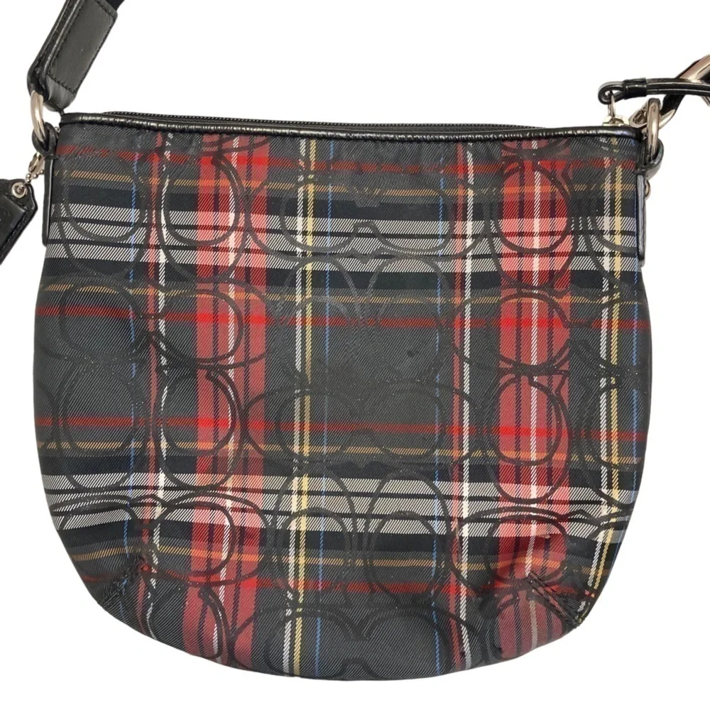 Coach red and black plaid swingpack crossbody bag adjustable strap